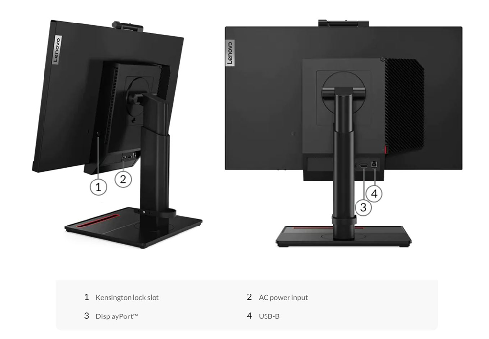 A Lenovo ThinkCentre Tiny-In-One 24 Gen 4 monitor's ports are on display.